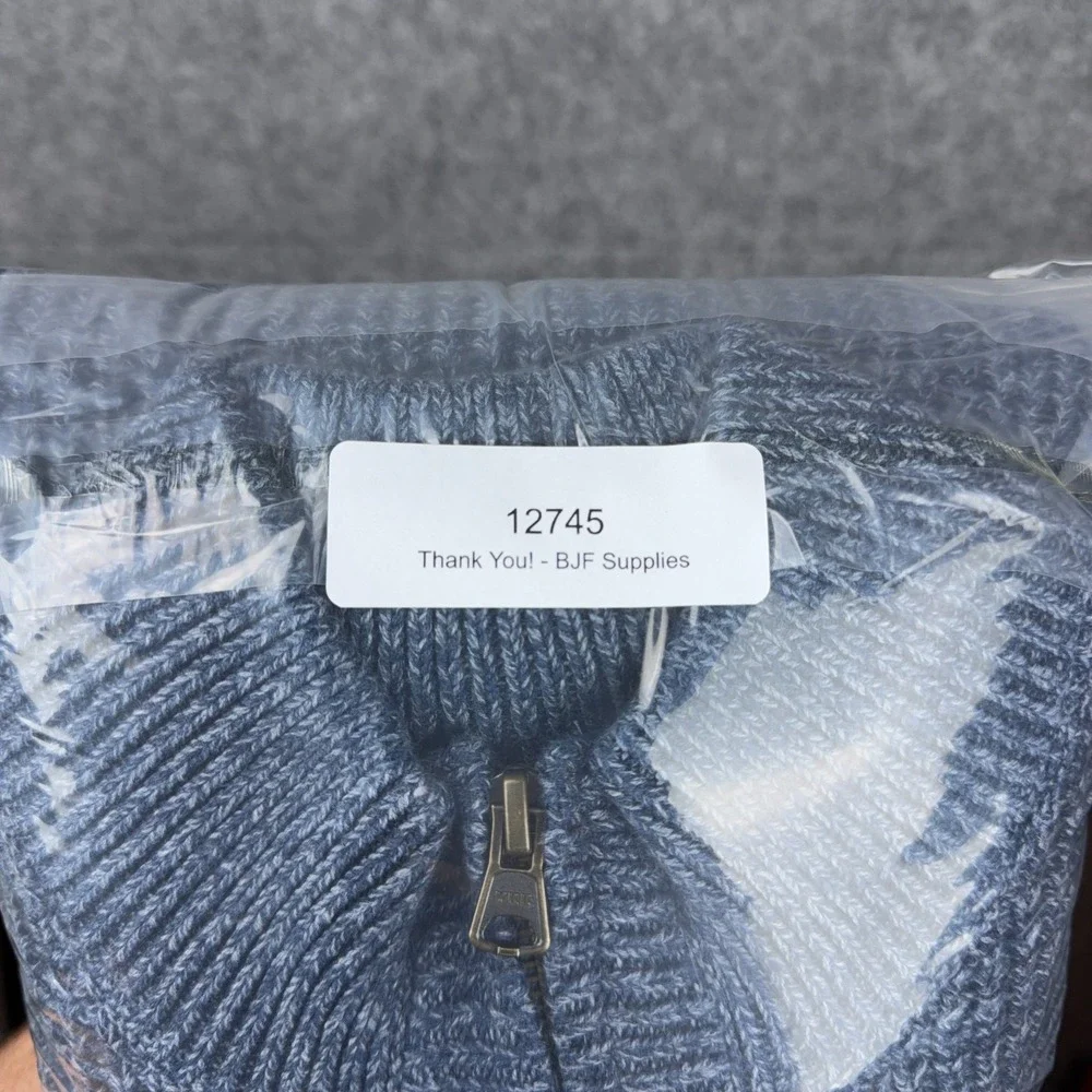 LL Bean Sweater Mens XL Indigo Blue‎ Organic Cotton Waffle Knit 1/4 Zip Mock NEW